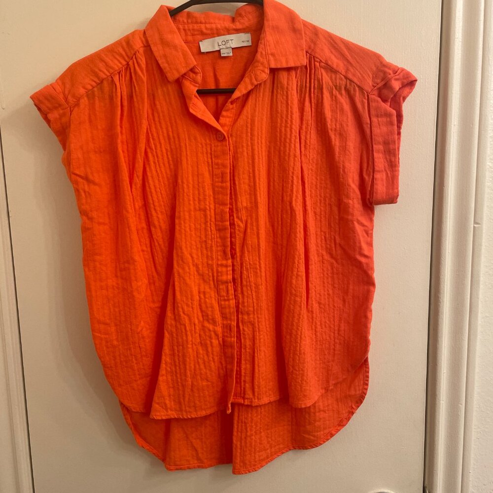 LOFT Orange Short Sleeve Blouse Size Petite XXSP